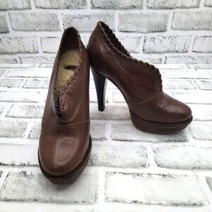 Ugg Jamison Chocolate Brown 5in Leather Heels Shearling Lined Booties Size 6
